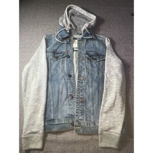 HOLLISTER Denim Jacket Med. Wash w/ Gray Cotton‎ Hoodie  Size SMALL
